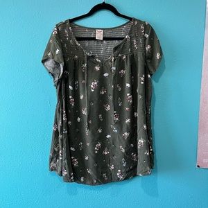 green faded glory floral blouse 1X